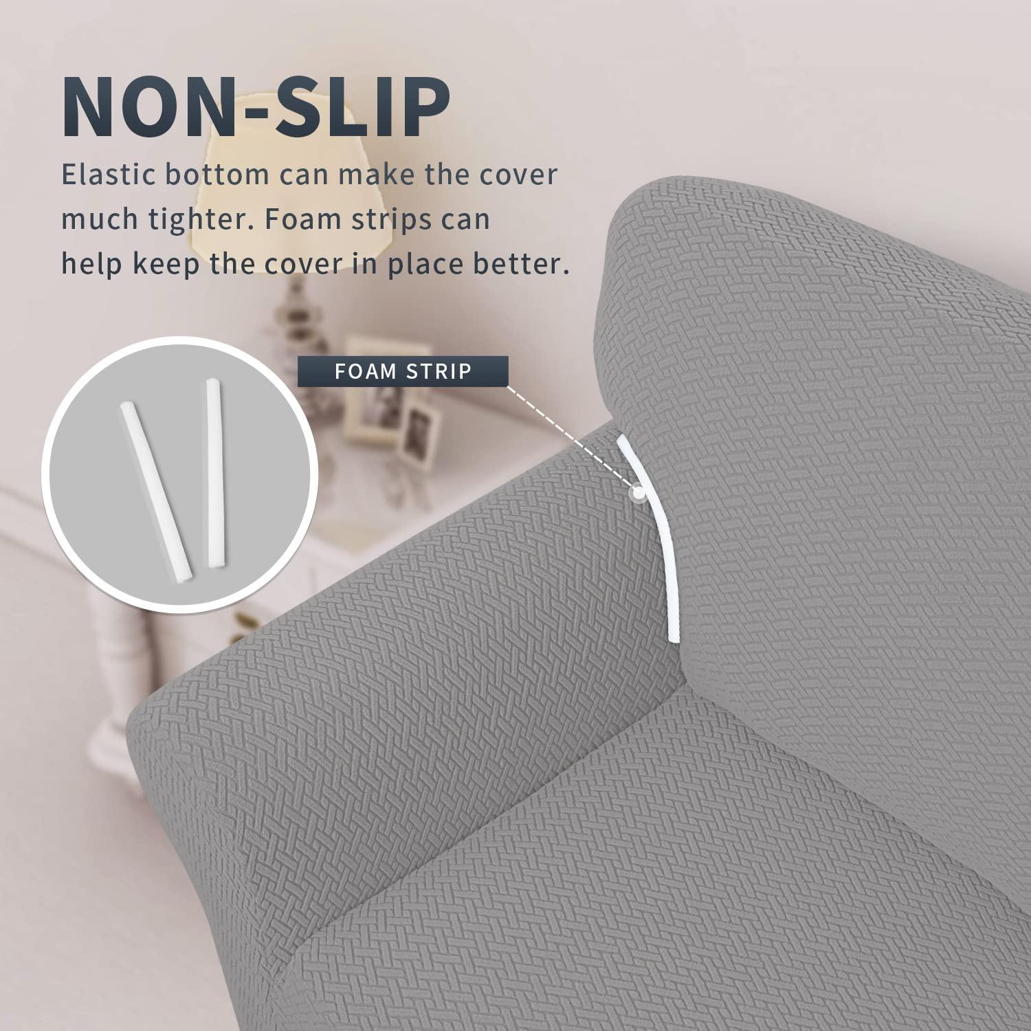 Easy-Going Stretch Jacquard Couch Cover, 1-Piece Soft Sofa Cover, Sofa Slipcover with Anti-Slip Foams, Washable Furniture Protector for Kids, Pets (Sofa, Light Gray1)