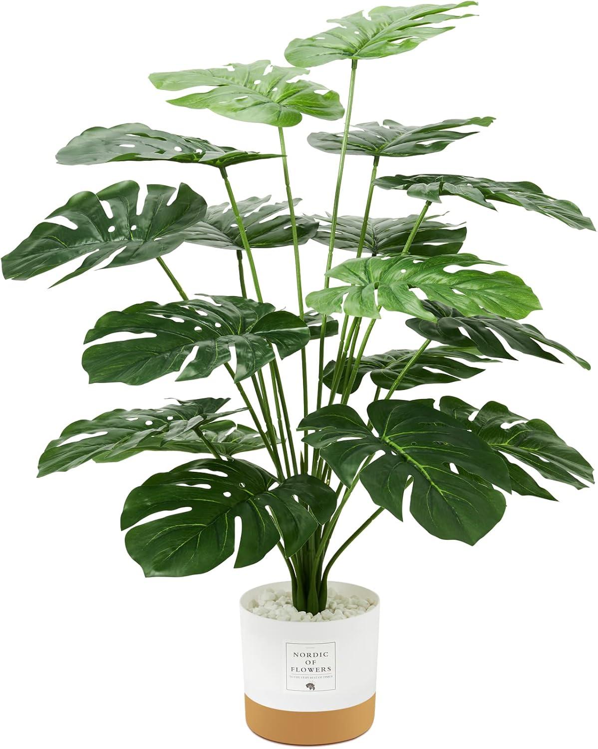 Guheake 26" Fake Plants Large, Tropical Palm Tree Artificial Monstera Faux Plant Tree with Pot for Home Office Living Room Decor Indoor