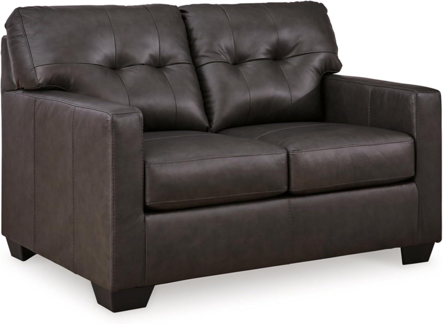 Storm Brown Tufted Faux Leather Loveseat with Removable Cushions