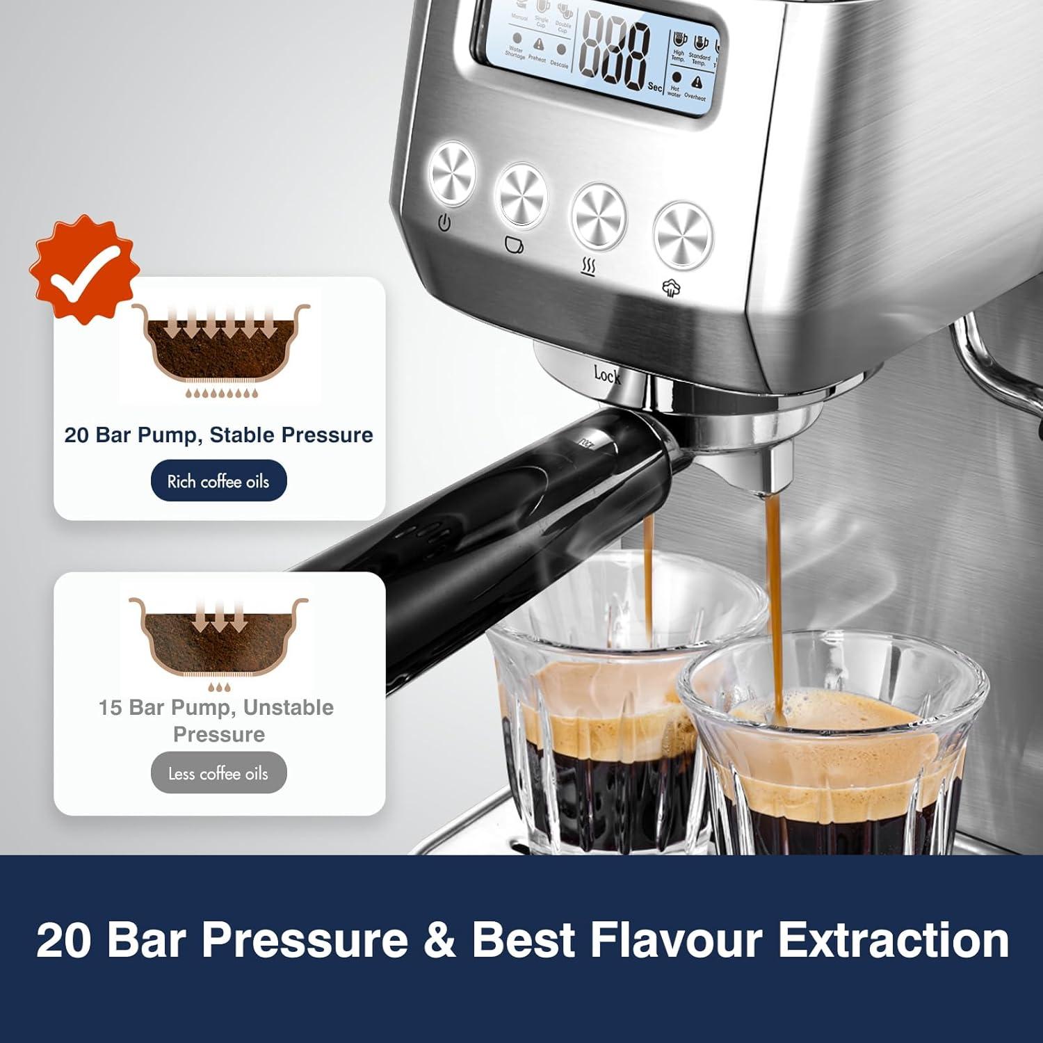 Silver Stainless Steel Automatic Espresso Machine with Steam Wand