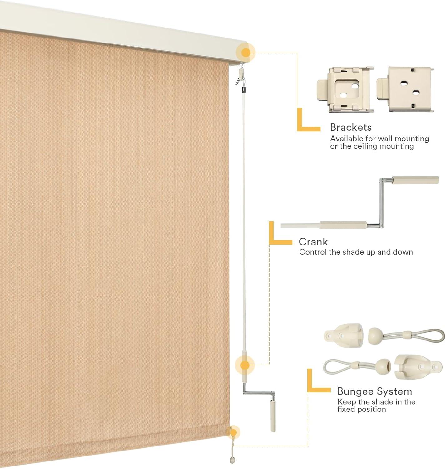 VICLLAX Outdoor Premium Roller Shades for Patio, Exterior Cordless Outdoor Blinds Porch Shades with Aluminum Valance (4' W X 8' L), Wheat