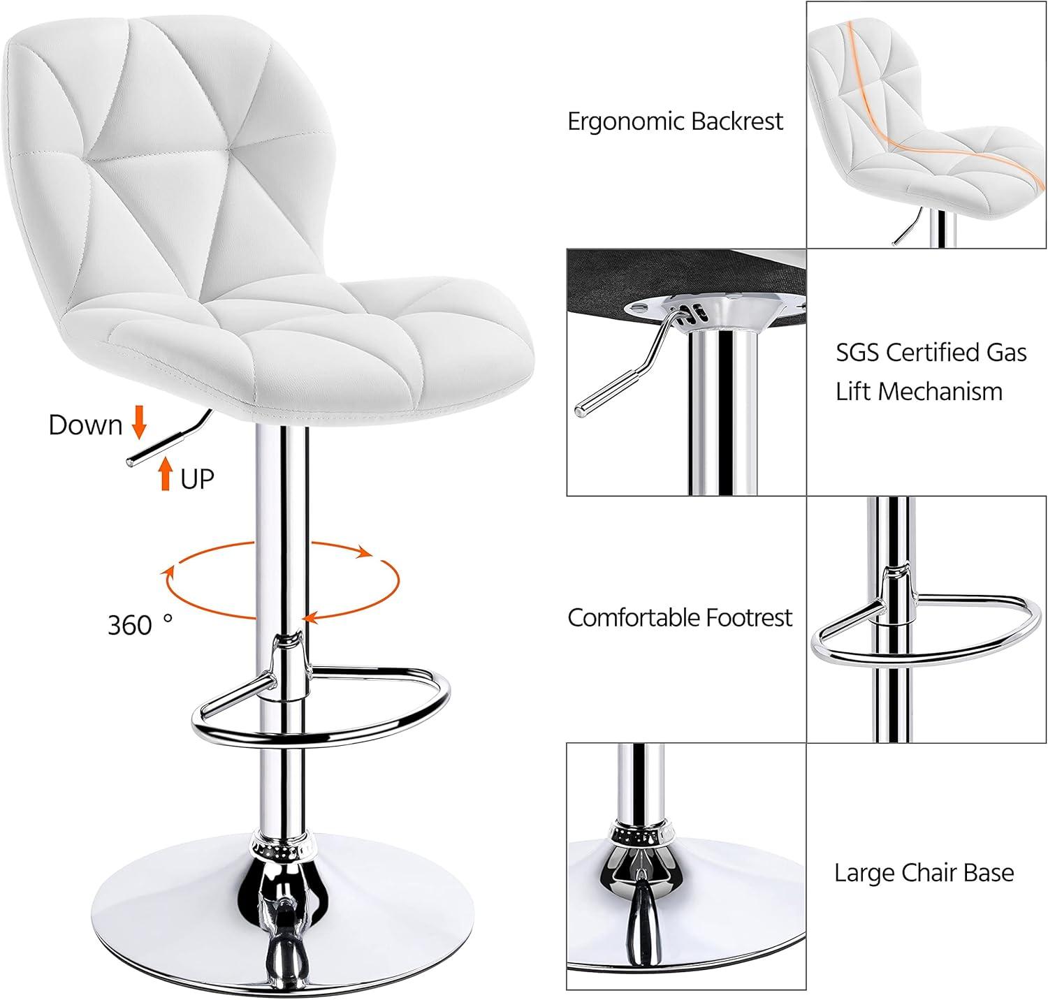Yaheetech Barstools Set of 2, PU Leather Counter Stools Bar Chairs with Backrest, Height Adjustable Swivel Tall Chairs for Home Bar Kitchen Island, White