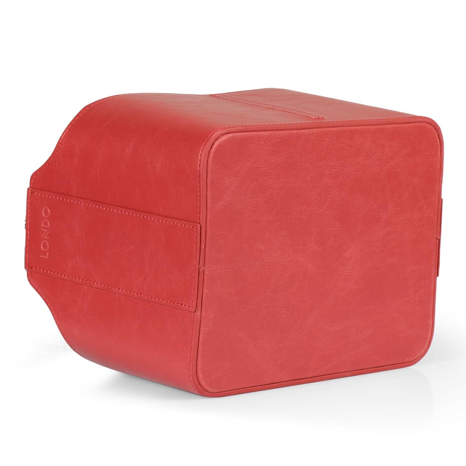 Red Faux Leather Remote Control Holder with Suede Lining