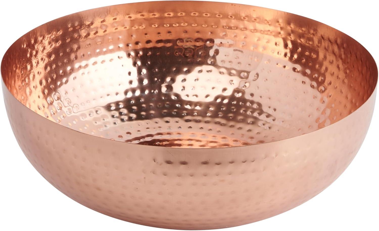 14" Round Hammered Copper Finish Metal Serving Bowl