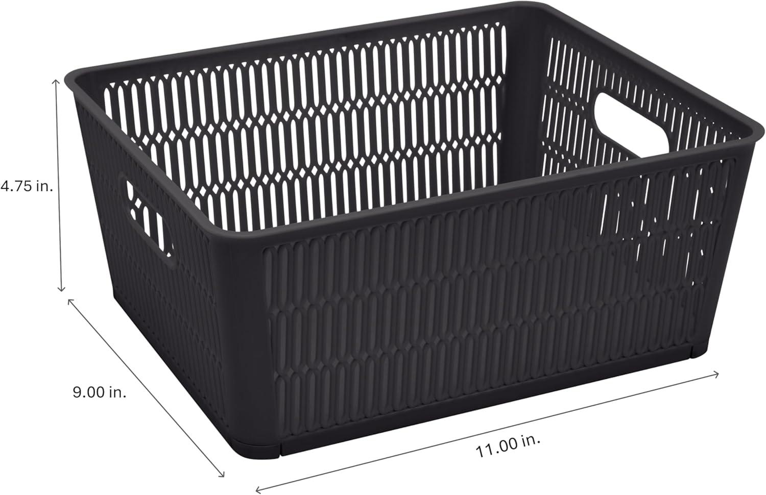 Simplify Slide 2 Stack It 2 Pack Plastic Storage Tote Baskets in Black