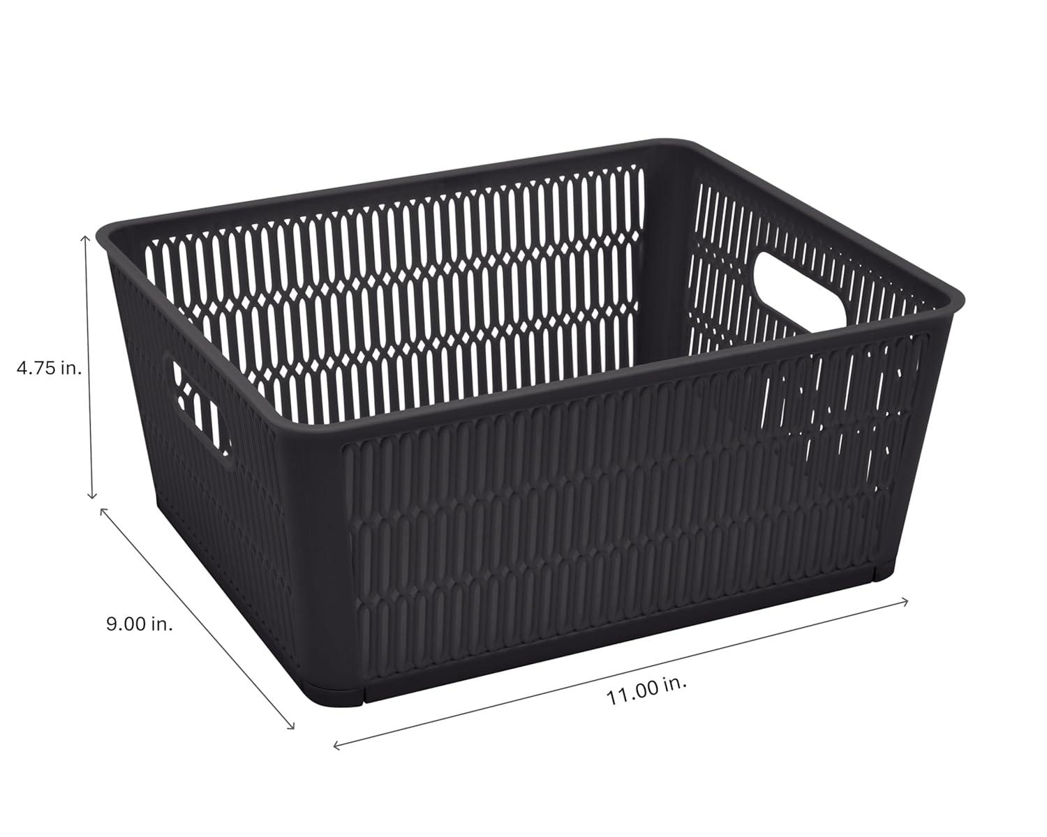 Simplify Slide 2 Stack It 2 Pack Plastic Storage Tote Baskets in Black