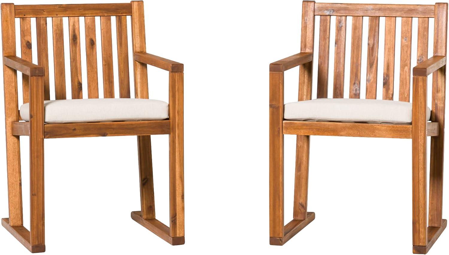 Walker Edison Set of 2 Modern Solid Wood Slat-Back Outdoor Dining Chairs, Brown