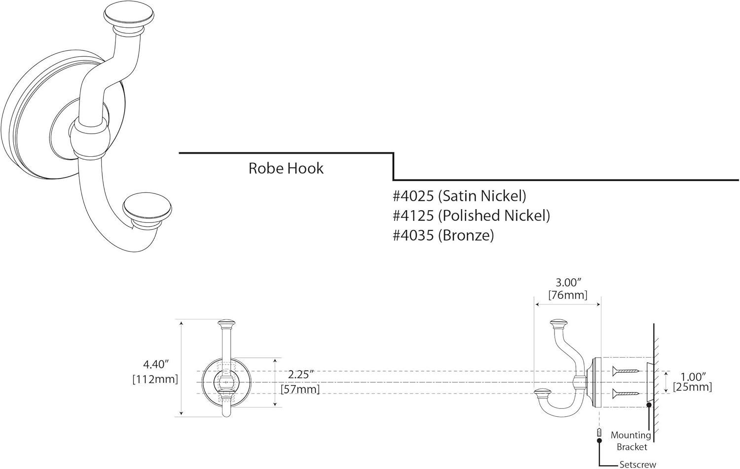 Tavern Satin Nickel Double Robe Hook