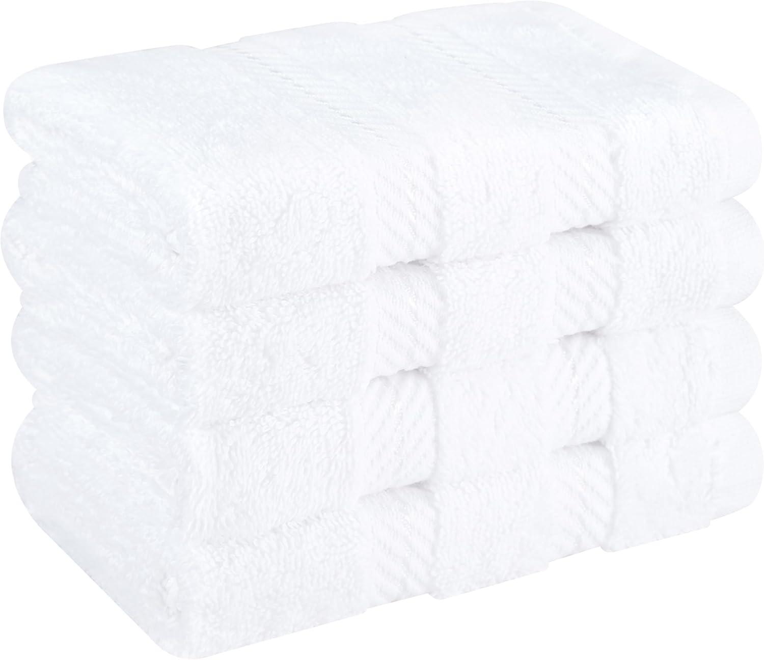 American Soft Linen 4 Pack Washcloth Set, 100% Cotton Washcloth Hand Face Towels for Bathroom and Kitchen, White