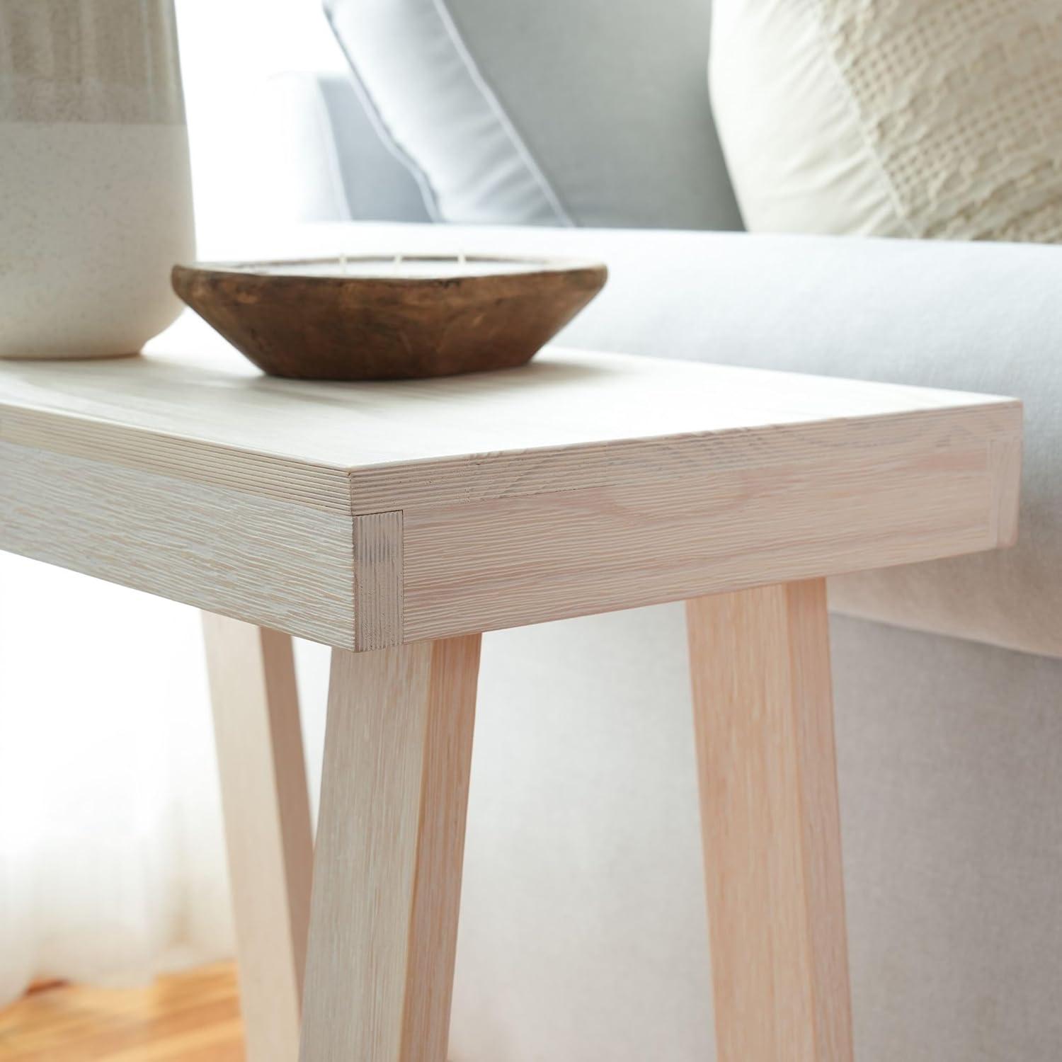Plank+Beam Classic Square Side Table, Slim Side Table for Living Room, Nightstand for Small Spaces, Wood End Table for Bedroom, White Sand Wirebrush