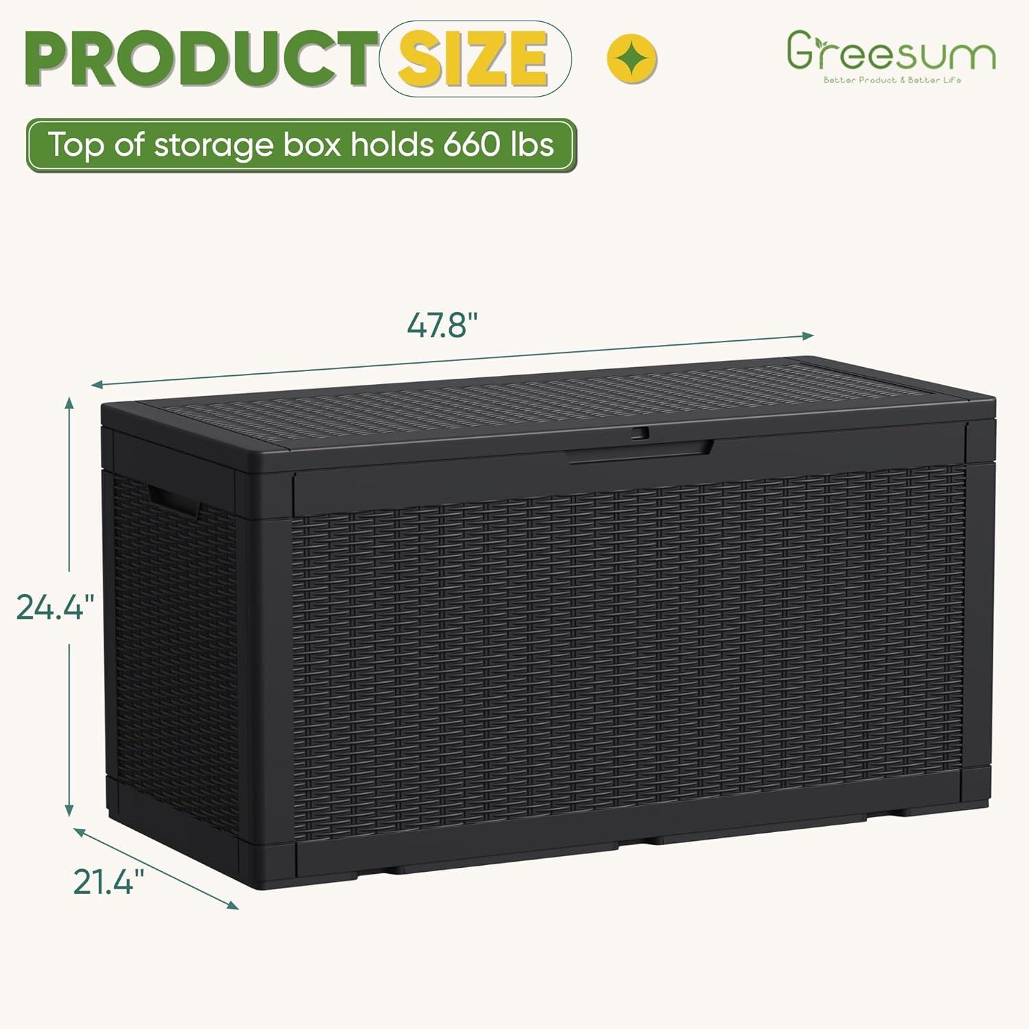 GEMBIK 100 Gallon Resin Deck Box, Large Outdoor Storage Bench with Cushions, Black