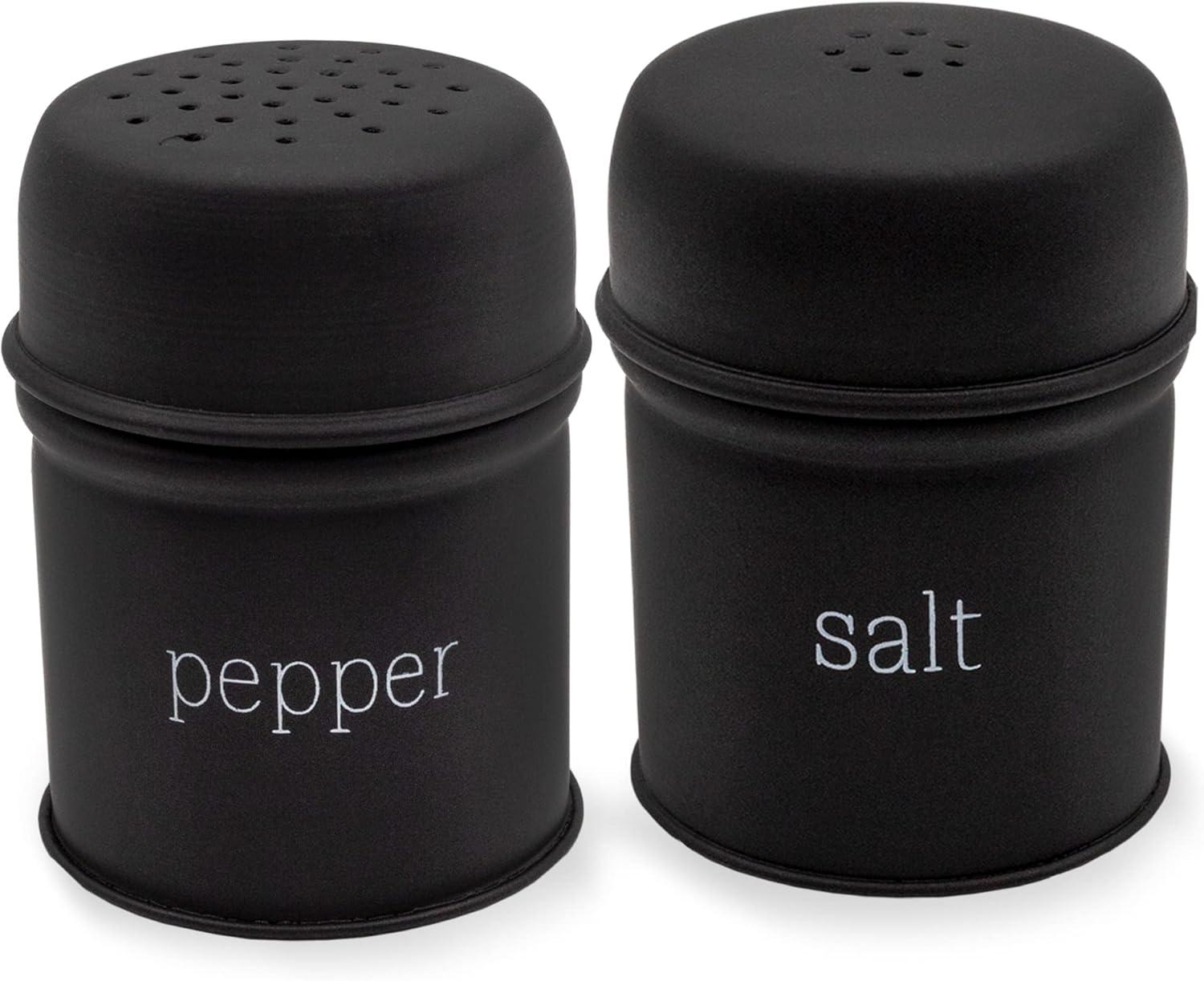 AuldHome Design Black Salt and Pepper Shaker Set; Modern Farmhouse Retro Style Shaker Set