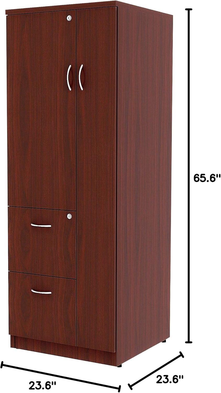 Mahogany Lockable Office Storage Cabinet with Adjustable Shelving