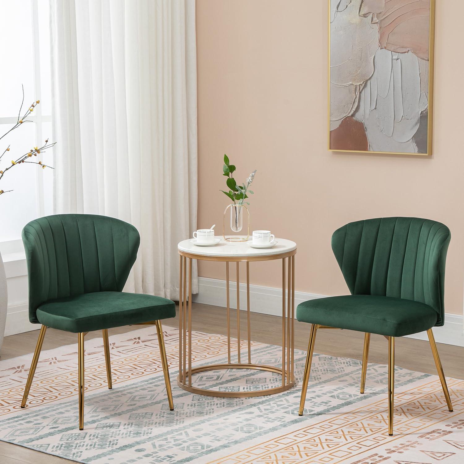 Velvet Dining Chairs Set of 2 Upholstered Wingback Side Chairs Living Room Kitchen Mustard