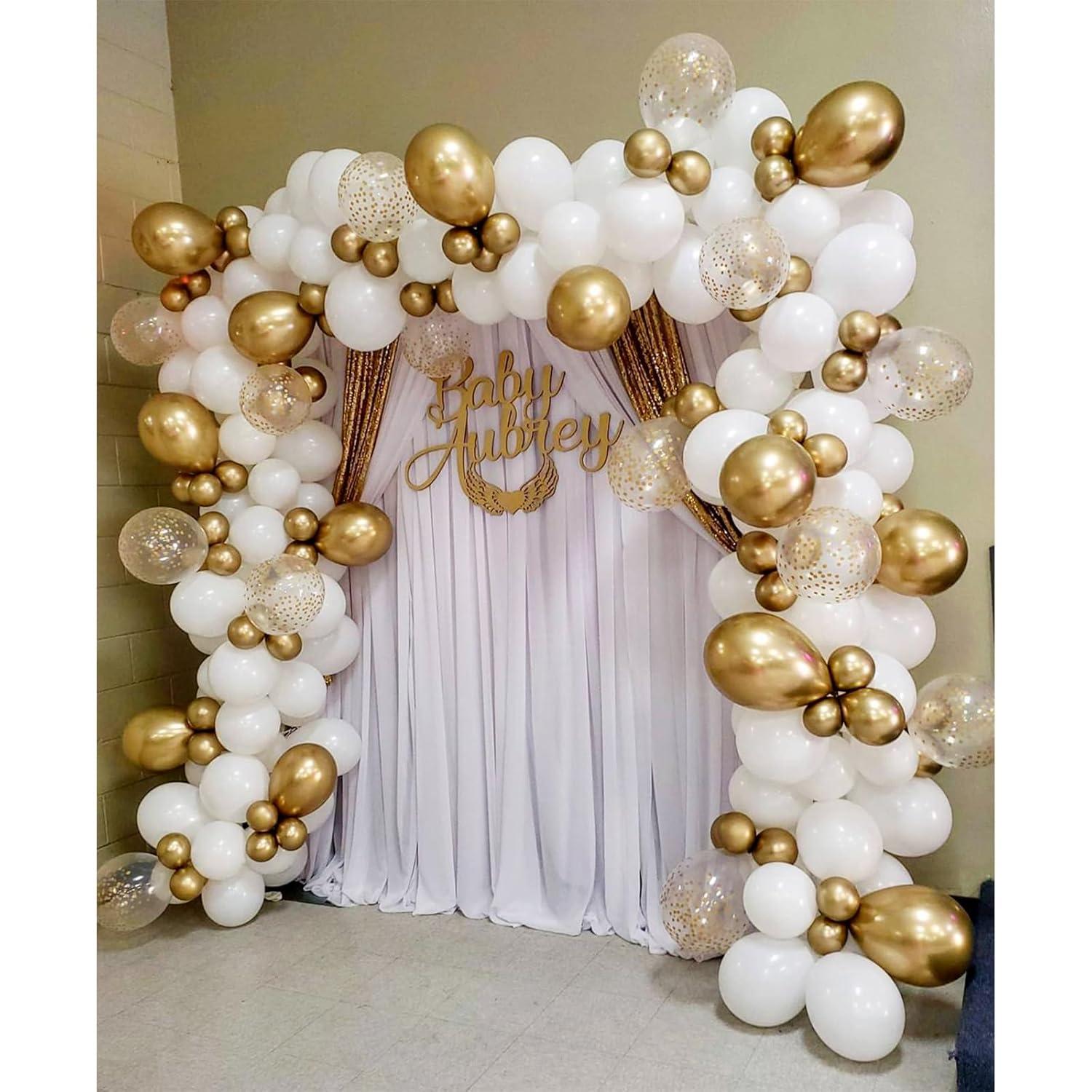 NISOCY White and Gold Balloons Garland Kit, 120PCS White Metallic Gold Confetti Balloon Arch Kit for Birthday Wedding Engagements Graduation Baby Bridal Shower Anniversary Party Decorations