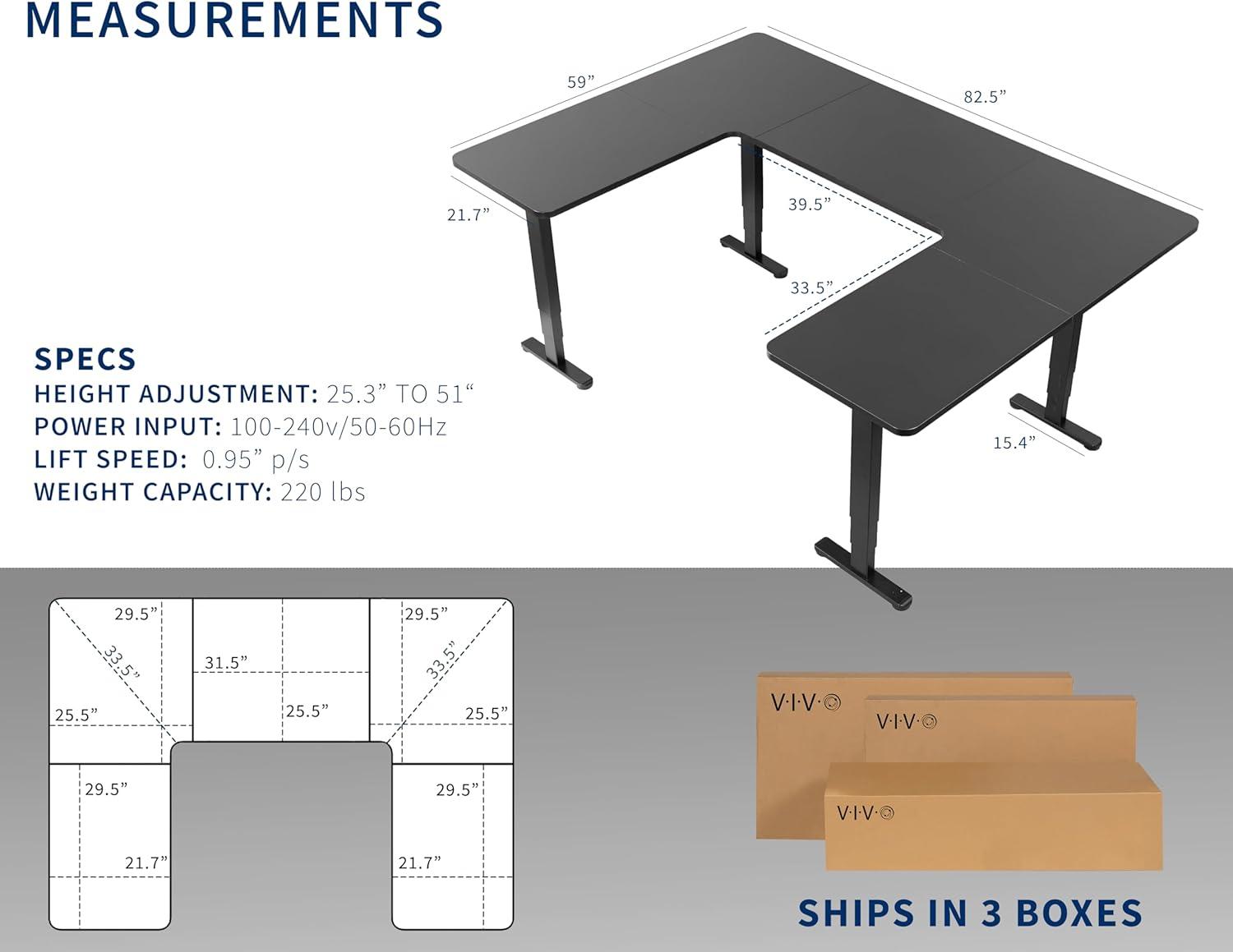 VIVO Black U-Shaped 83" x 60" Height Adjustable 4-Leg Electric Standing Desk