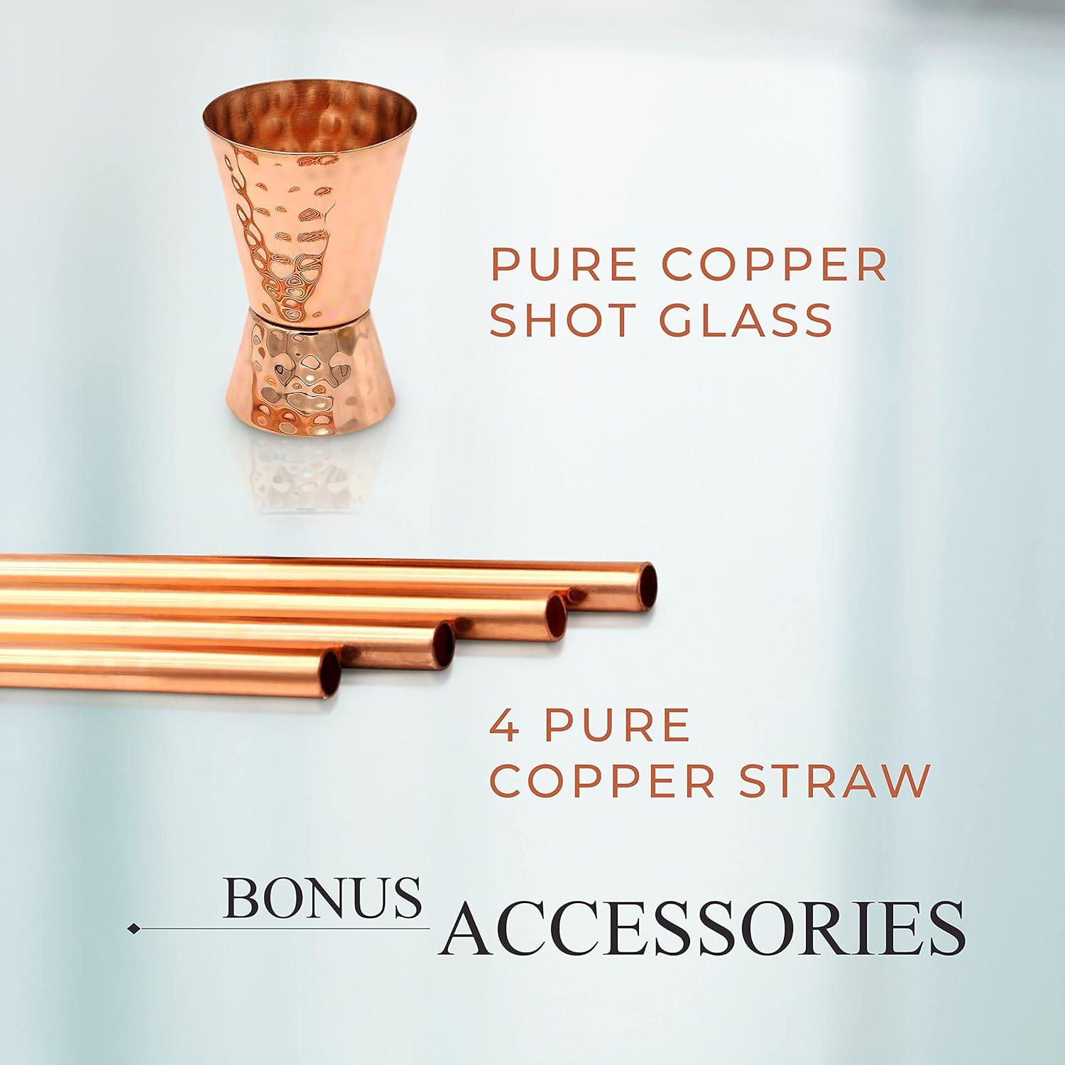 Handcrafted Copper Moscow Mule Mug Set with Straws and Jigger