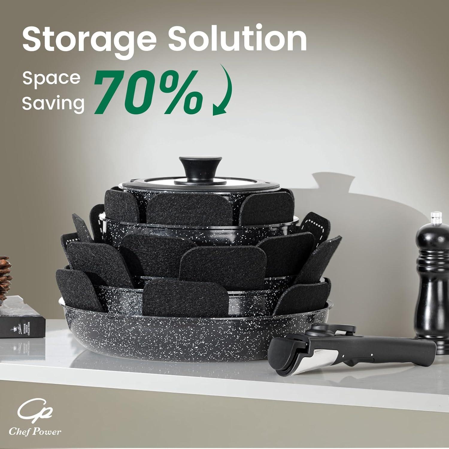 Rock Stone Black 19-Piece Nonstick Stainless Steel Cookware Set