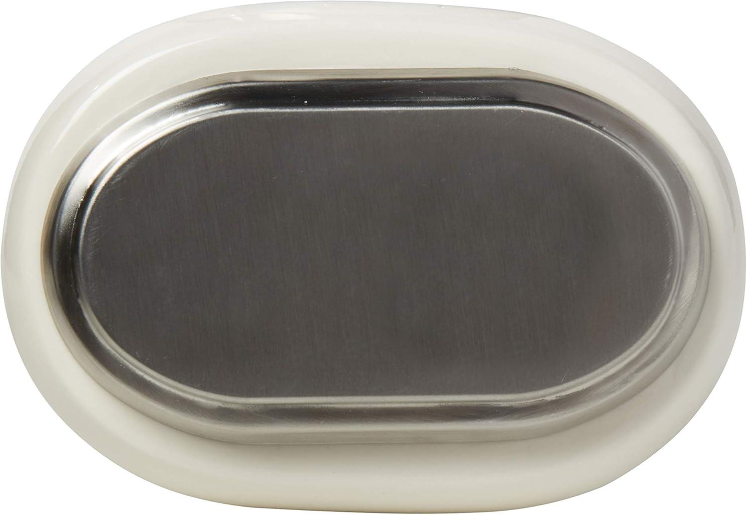 Ari Glossy White Ceramic Soap Dish with Nickel Accents