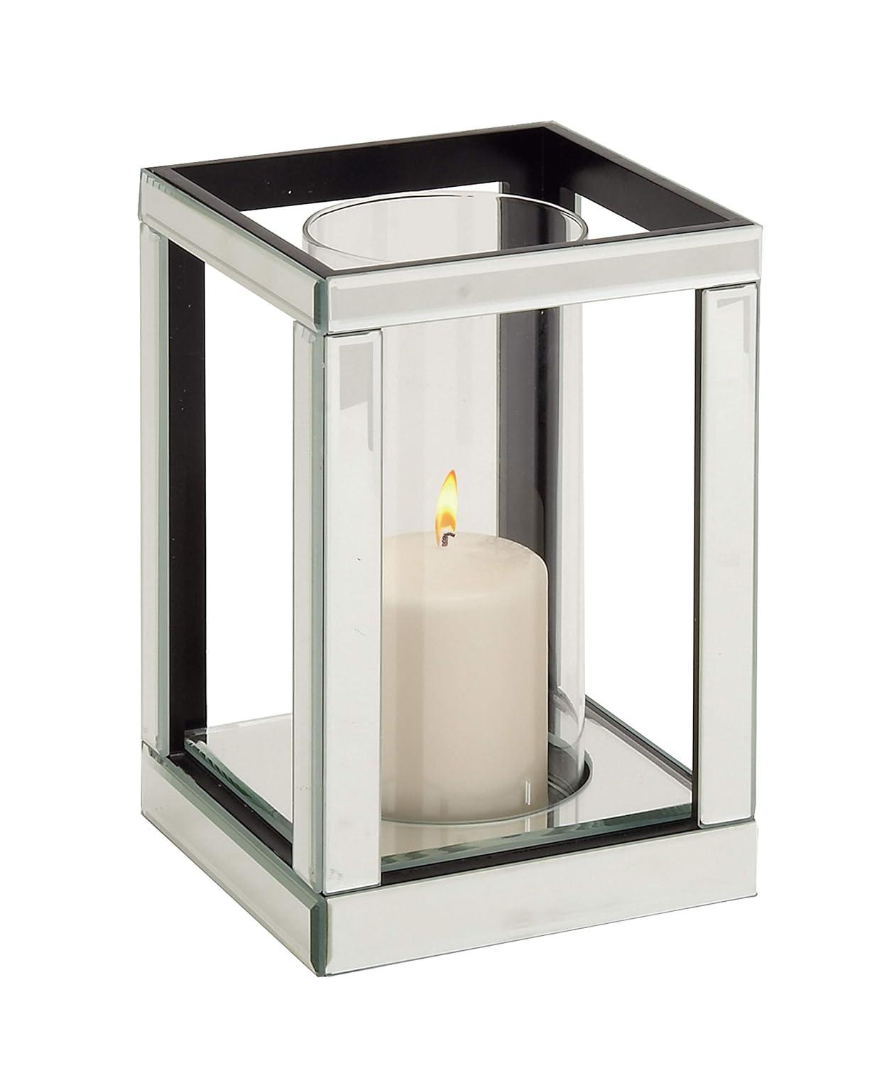 House of Hampton® Glass Pillar Silver Hurricane Lamp with Mirrored Accents