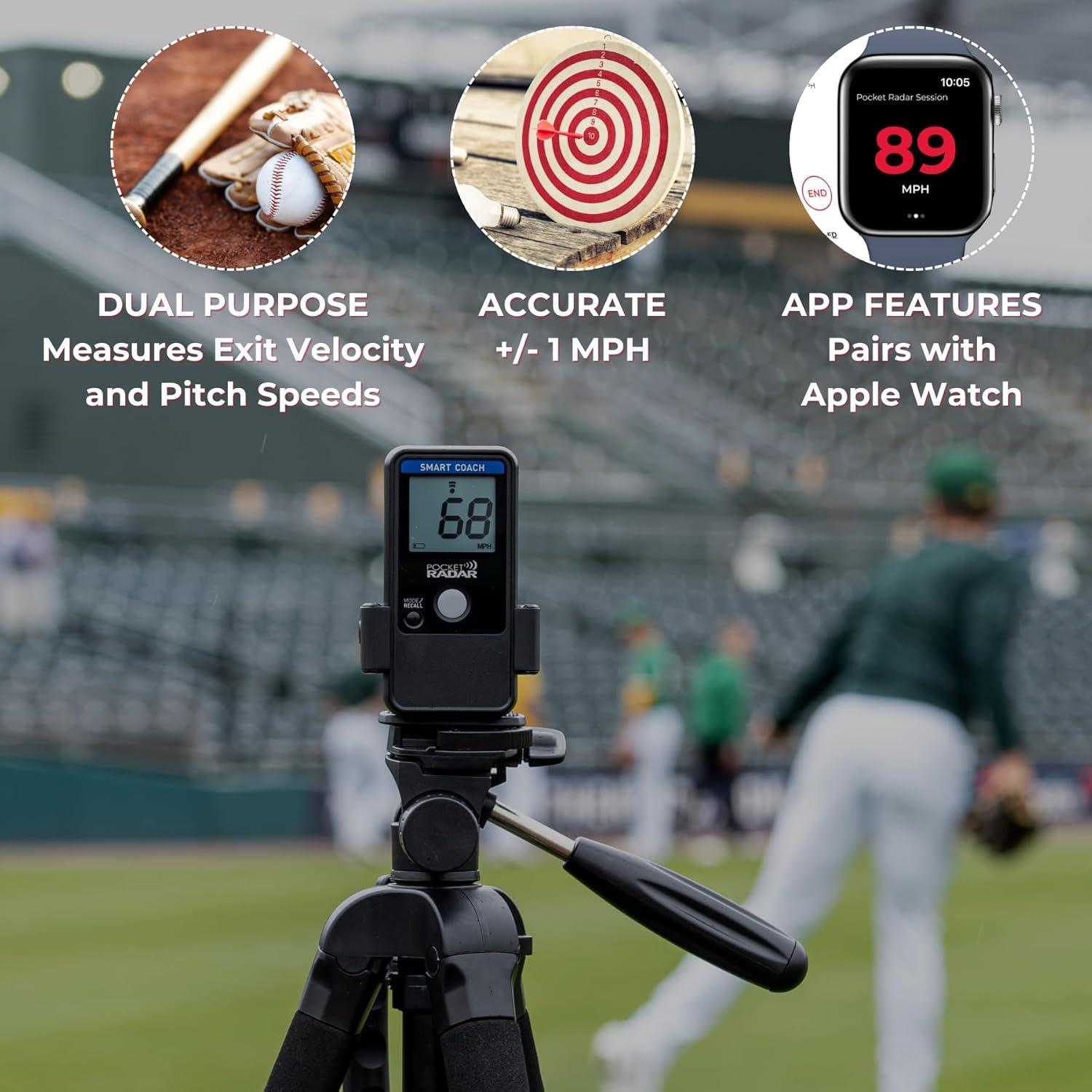 Pocket Radar Smart Coach Speed Gun for Baseball, Hockey, Softball with Accurate Pitching & Sports Speed Measurement, Portable Baseball Radar Gun Compatible with Pocket Radar App