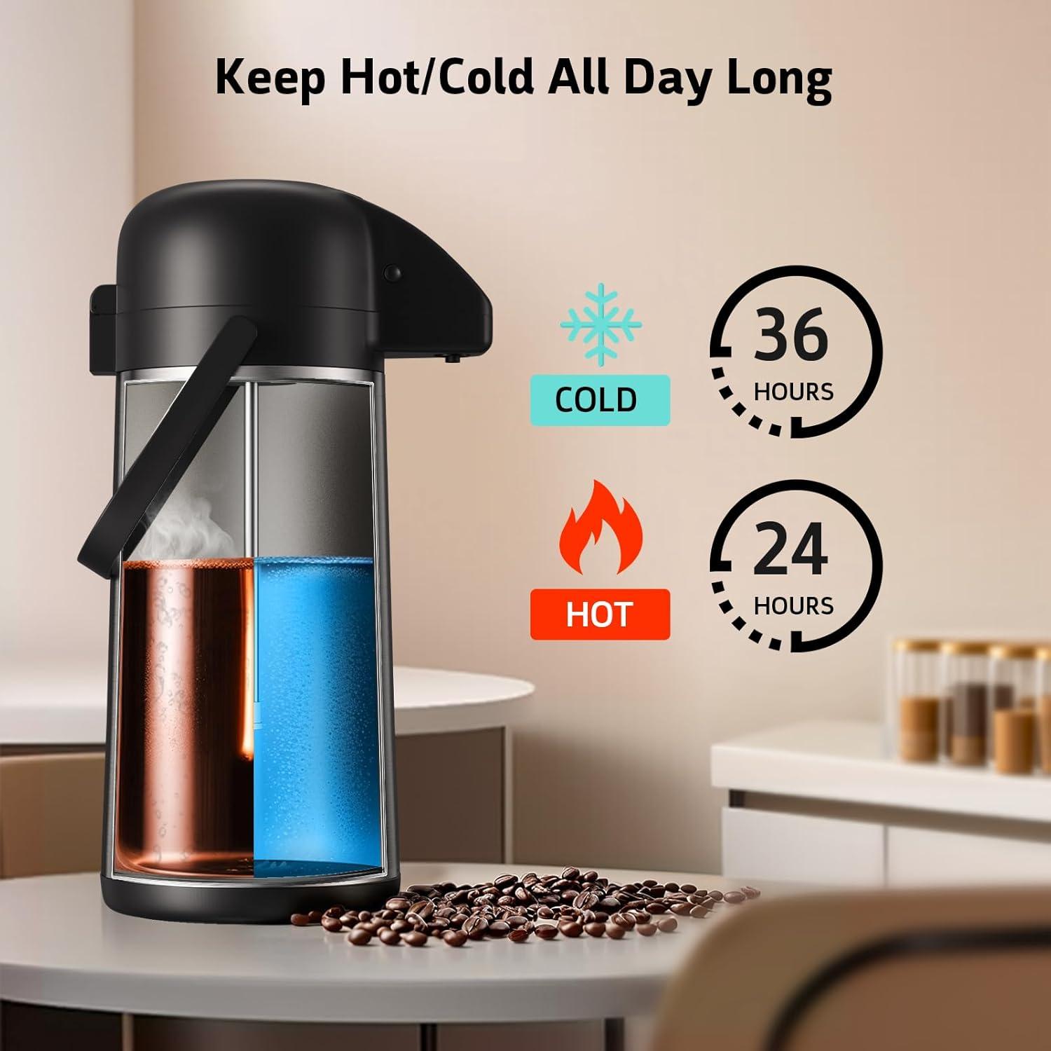 Large Stainless Steel Insulated Coffee Dispenser with Pump