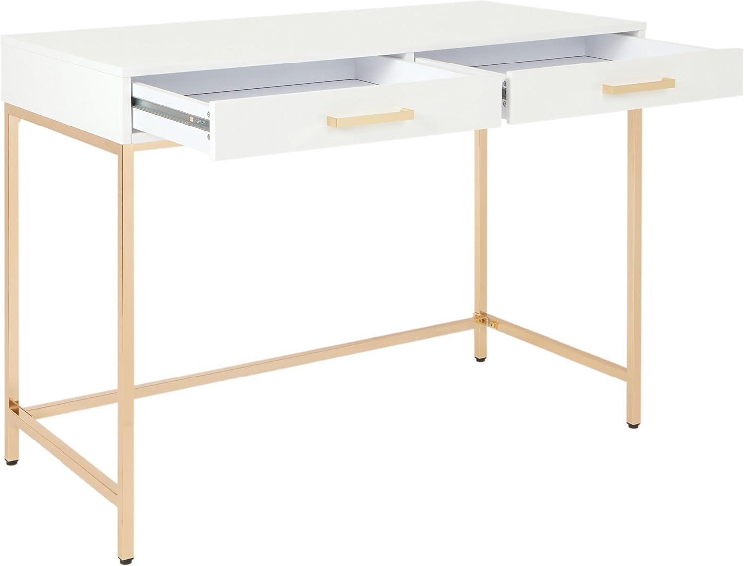 Chic White Gloss 46" Writing Desk with Gold Chrome Legs