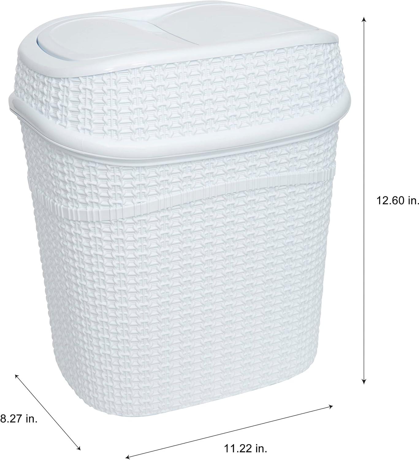 Bath Bliss 2 Pack 9.5 Liter Plastic Sailor Knot Swing Top Waste Bin in White