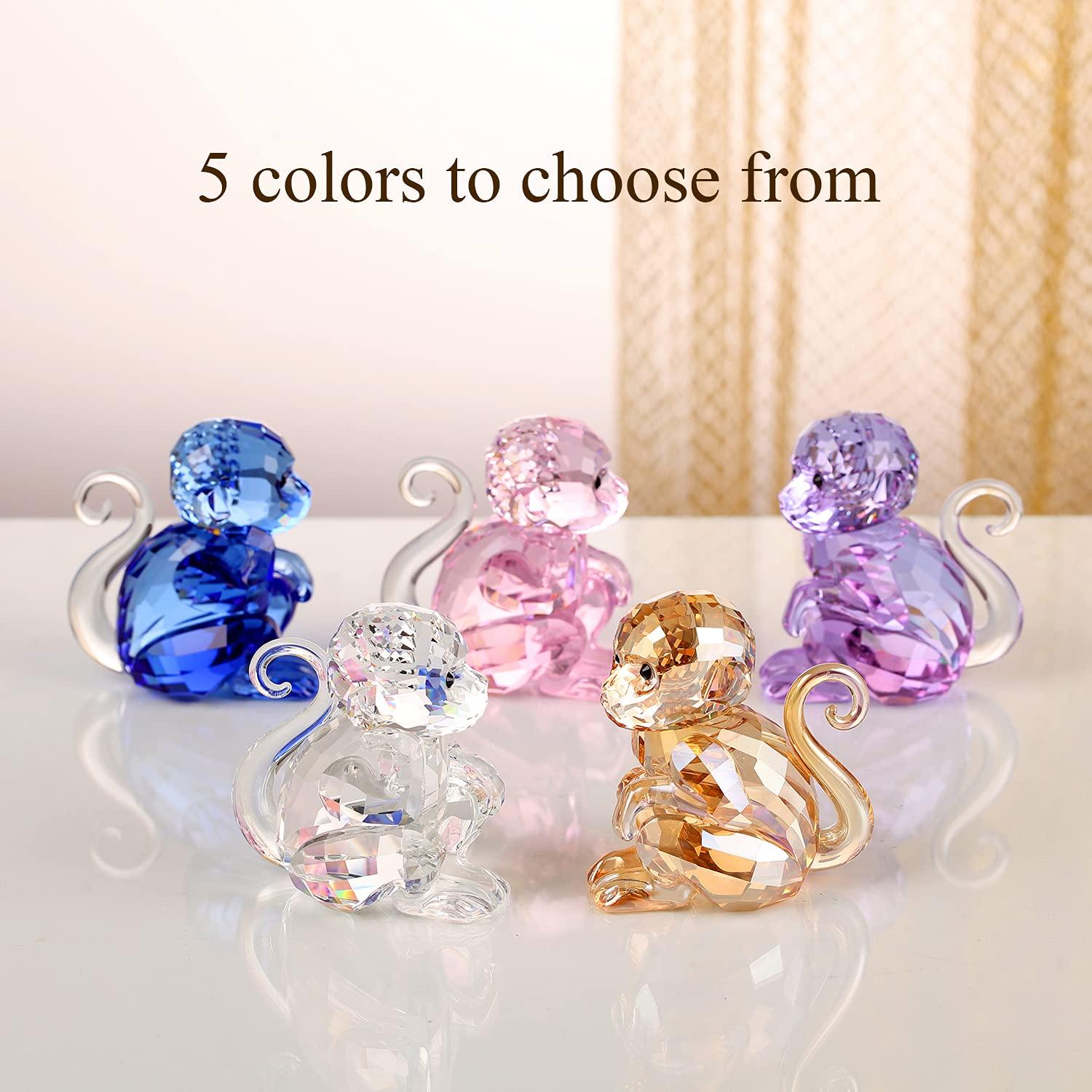 DOJOZ Crystal Little Monkey Animals Lovely Craft Decorations for Home Ornaments Christmas Collectible Birthday Gifts Figurines (Gold)