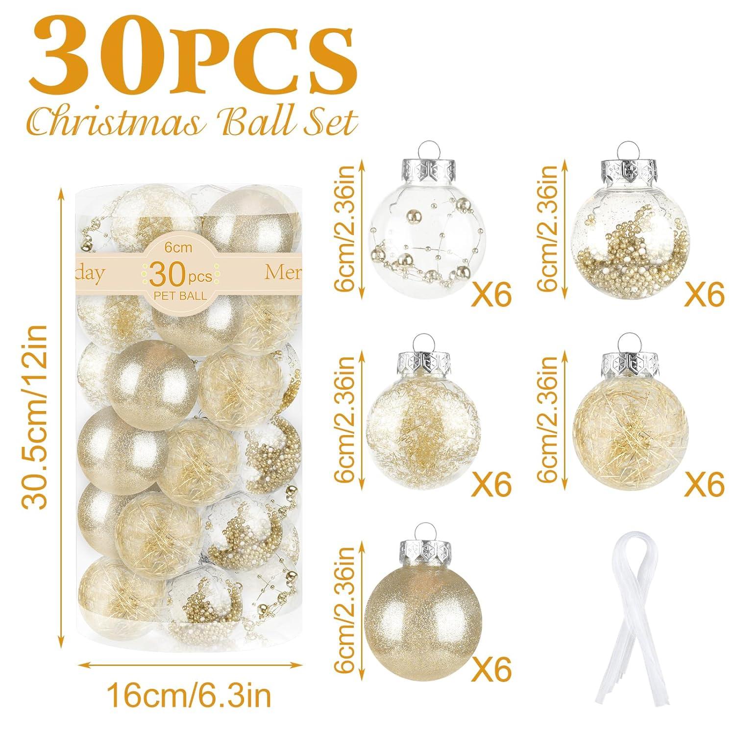 60MM/2.36" Christmas Ball Ornaments, 30PCS Shatterproof Decorative Hanging Ball Ornament with Stuffed Delicate Decorations, Xmas Tree Balls for Halloween Holiday Party Thankgivings (Silver)