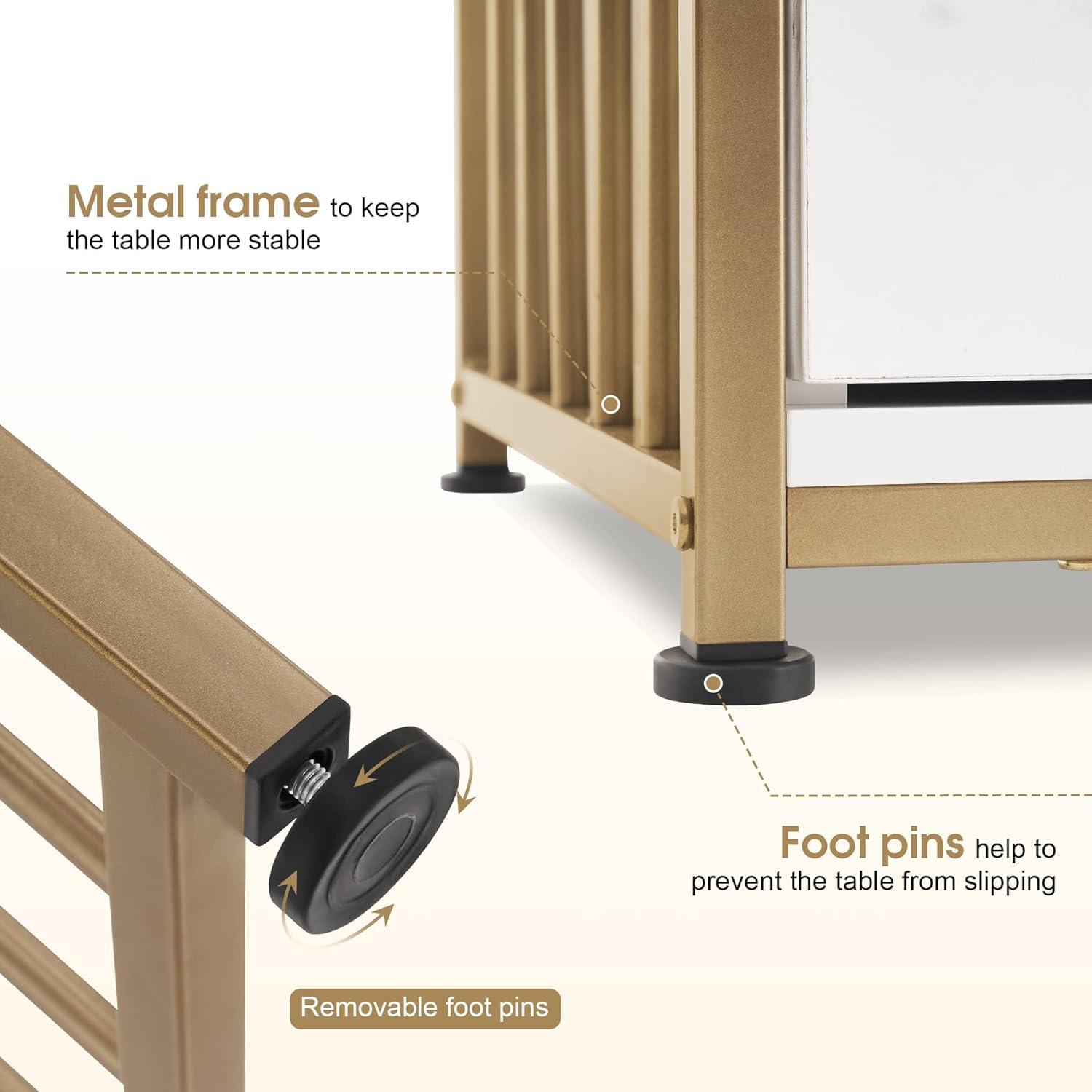 BarberPub Makeup Vanity Desk with Drawer, Manicure Table with Metal Frame