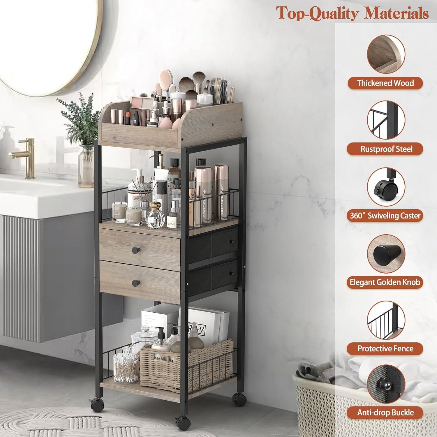 17 Stories Makeup Organizer, Floor Skincare Organizers Make Up Organizers And Storage With Drawers, Vanity Organizer Cosmetics Display Cases Holder For Skin Care Nail Polish Perfume