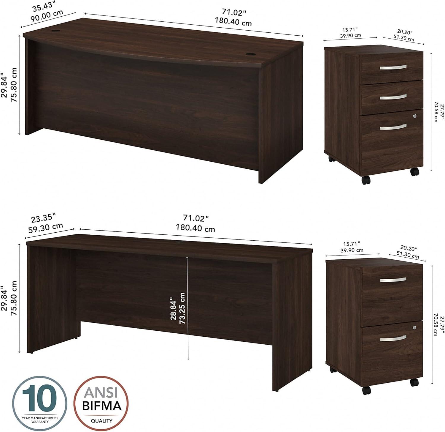 Studio C 72W x 36D Bow Front Desk and Credenza with Mobile File Cabinets
