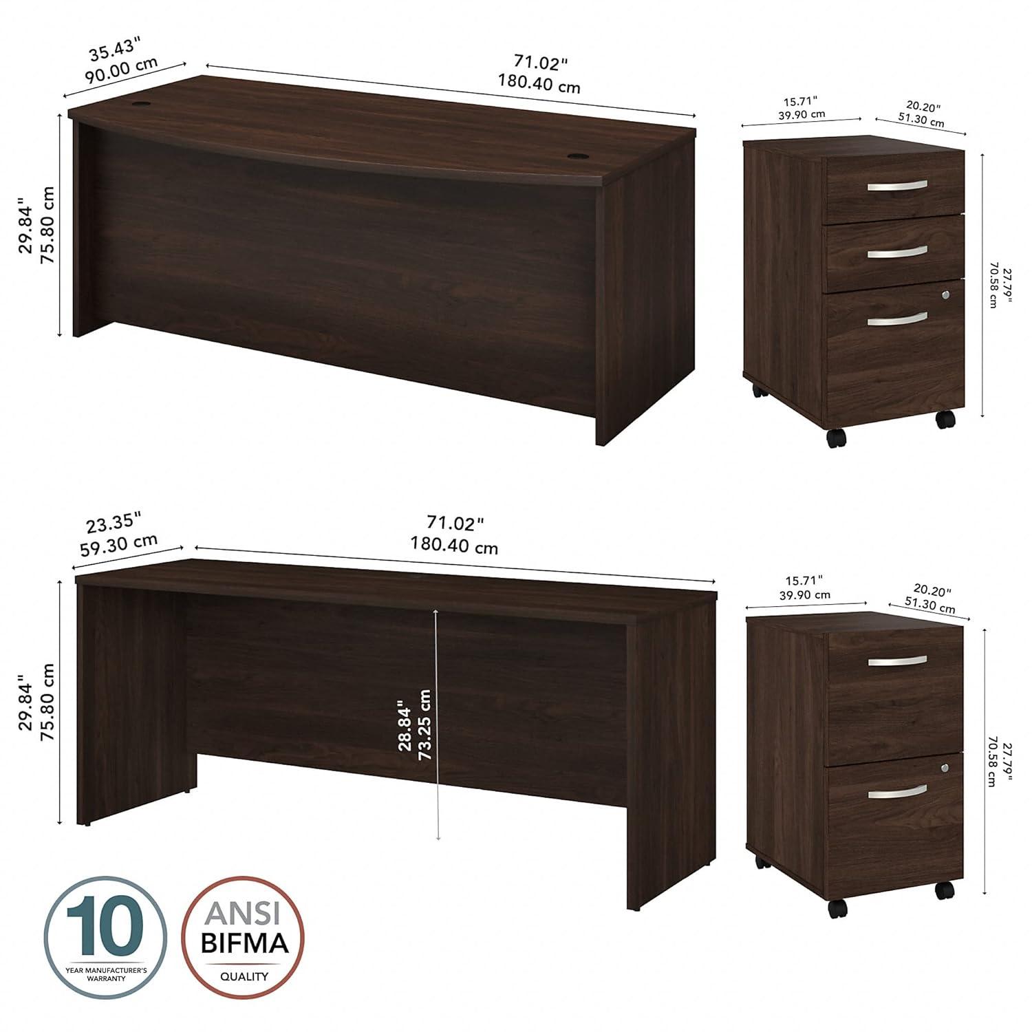 Studio C 72W x 36D Bow Front Desk and Credenza with Mobile File Cabinets