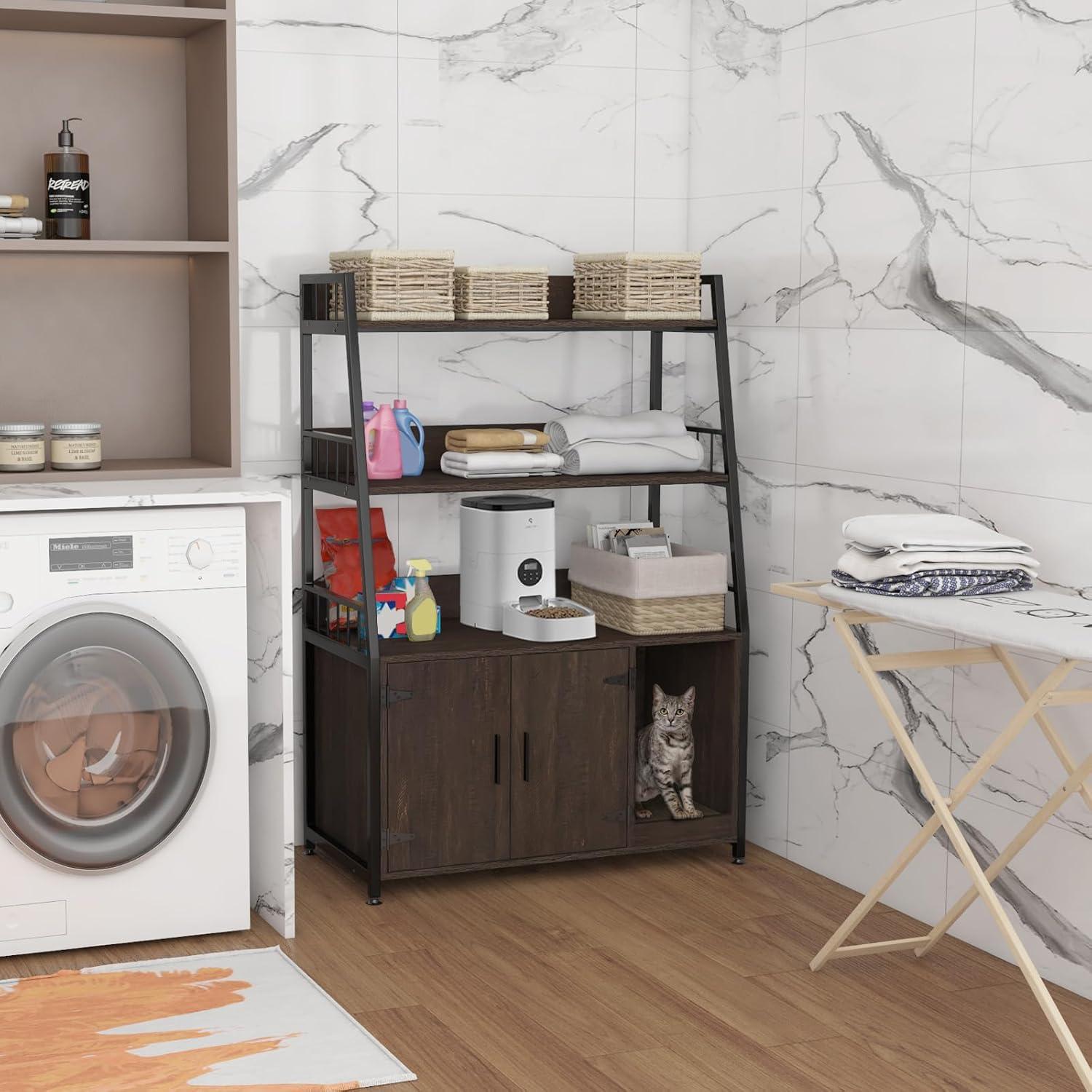 GDLF Large Hidden Cat Litter Box Enclosure Furniture with Shelf  Cat Washroom Storage with Scratch