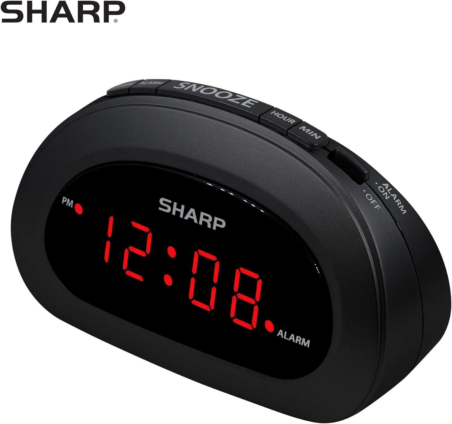 Compact Black Digital Alarm Clock with Red LED Display