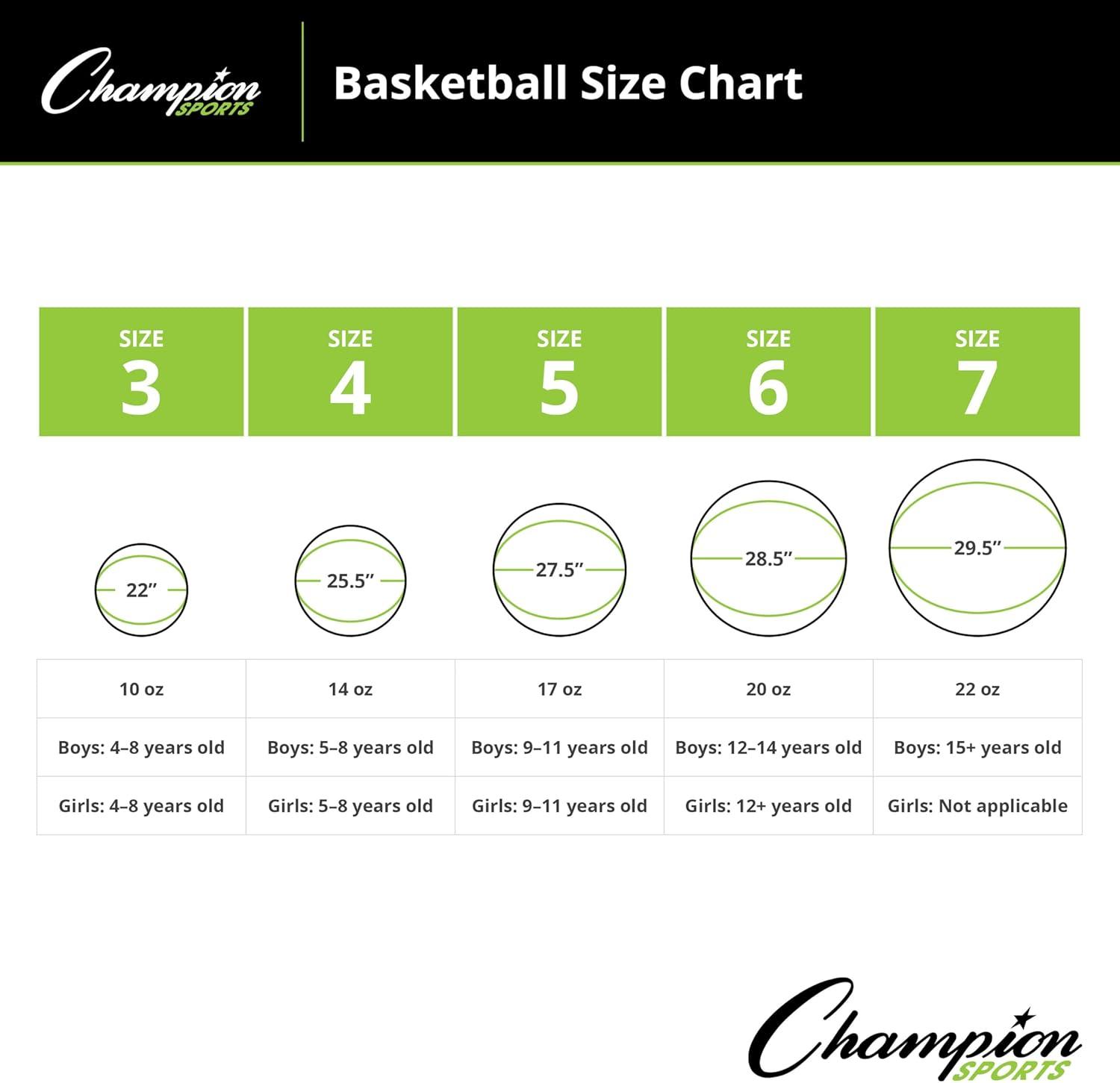 Champion Sports Rubber Junior Basketball, Heavy Duty - Pro-Style , Premium Basketball Equipment, Indoor Outdoor - Physical Education Supplies (Size 5, Green)
