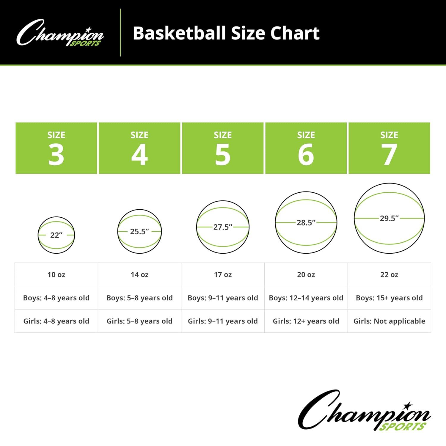 Champion Sports Rubber Junior Basketball, Heavy Duty - Pro-Style , Premium Basketball Equipment, Indoor Outdoor - Physical Education Supplies (Size 5, Green)