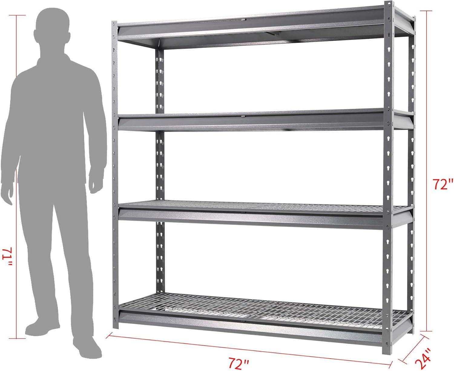 Atlas 72" Gray Heavy Duty Metal 4-Tier Adjustable Shelving Unit