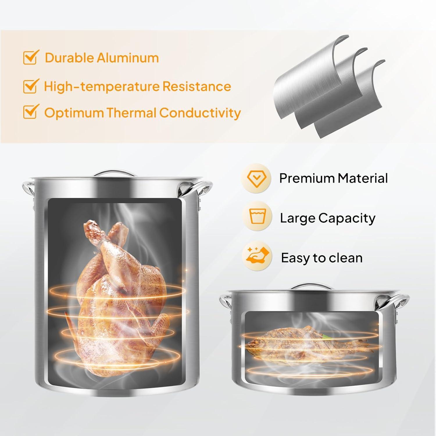 ROVSUN 30QT Turkey Fryer & 10QT Fish Fryer with 55000BTU Propane Burner, Outdoor Deep Fryer & Seafood Crawfish Boiler Steamer Pot with Thermometer, Marinade Injector, Turkey Rack & Rack Lifter