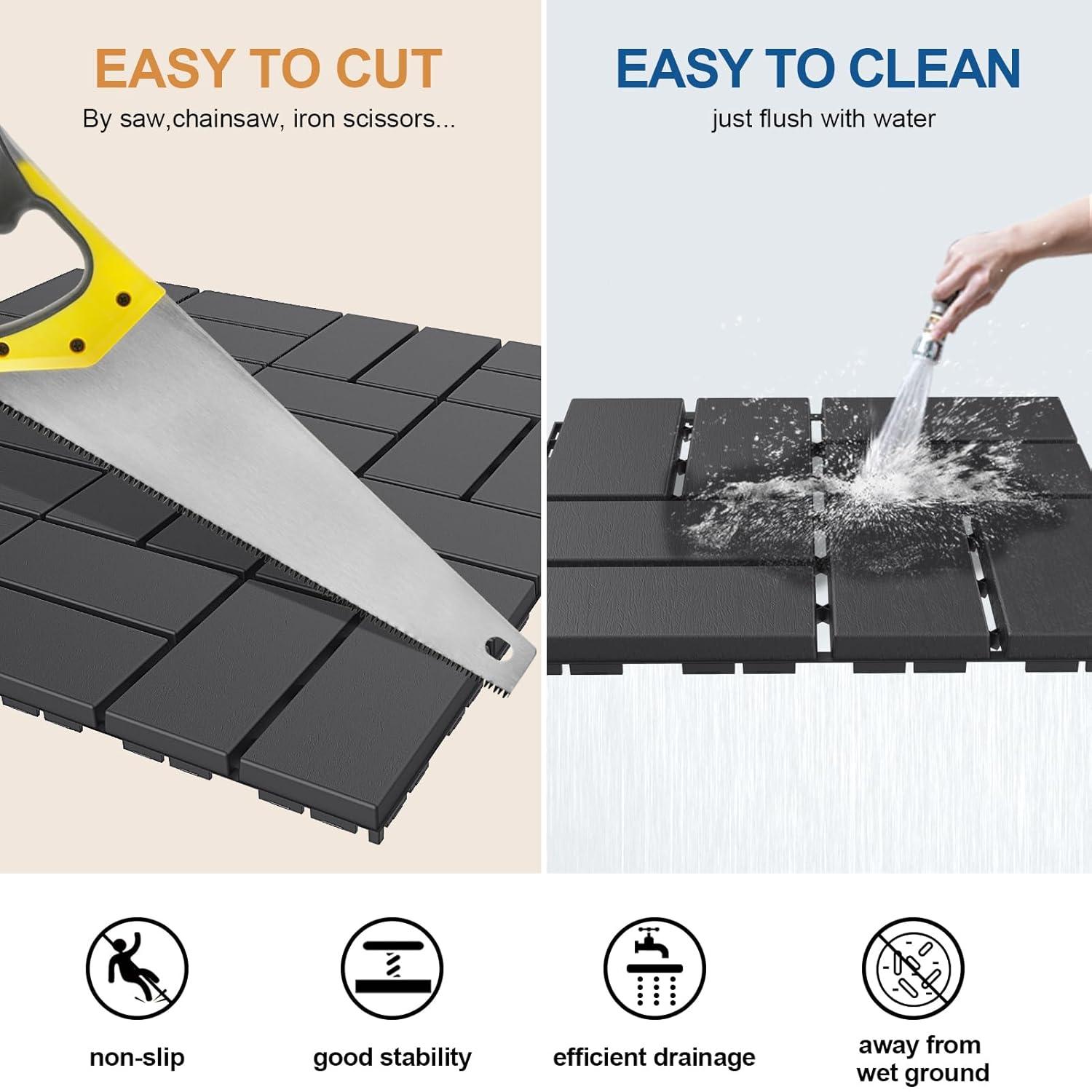 Goovilla Plastic Interlocking Deck Tiles, 27 Pack Outdoor Patio Flooring, 12"x12" Interlocking Decking Tile Outdoor All Weather Use, Waterproof Patio Pavers for Pool Balcony Backyard Porch, Dark Grey