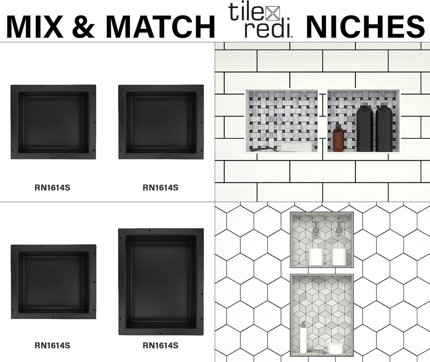 Tile Redi RN1614S Black Redi Niche 16" Pvc Shelf