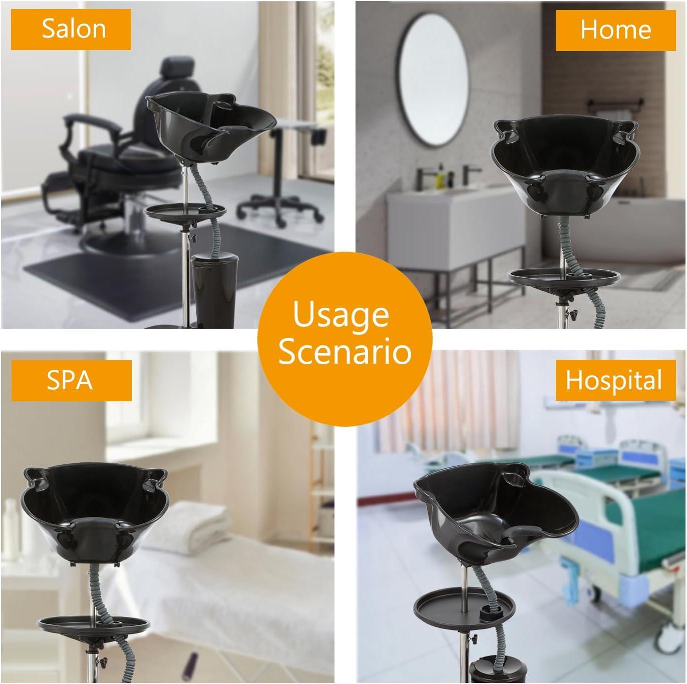 Portable Shampoo Bowl with Electric Pump (Pack of 1) | Adjustable Basin Height, Dual-Bucket Design with Drain Hoses | Home & Barber Use | Black