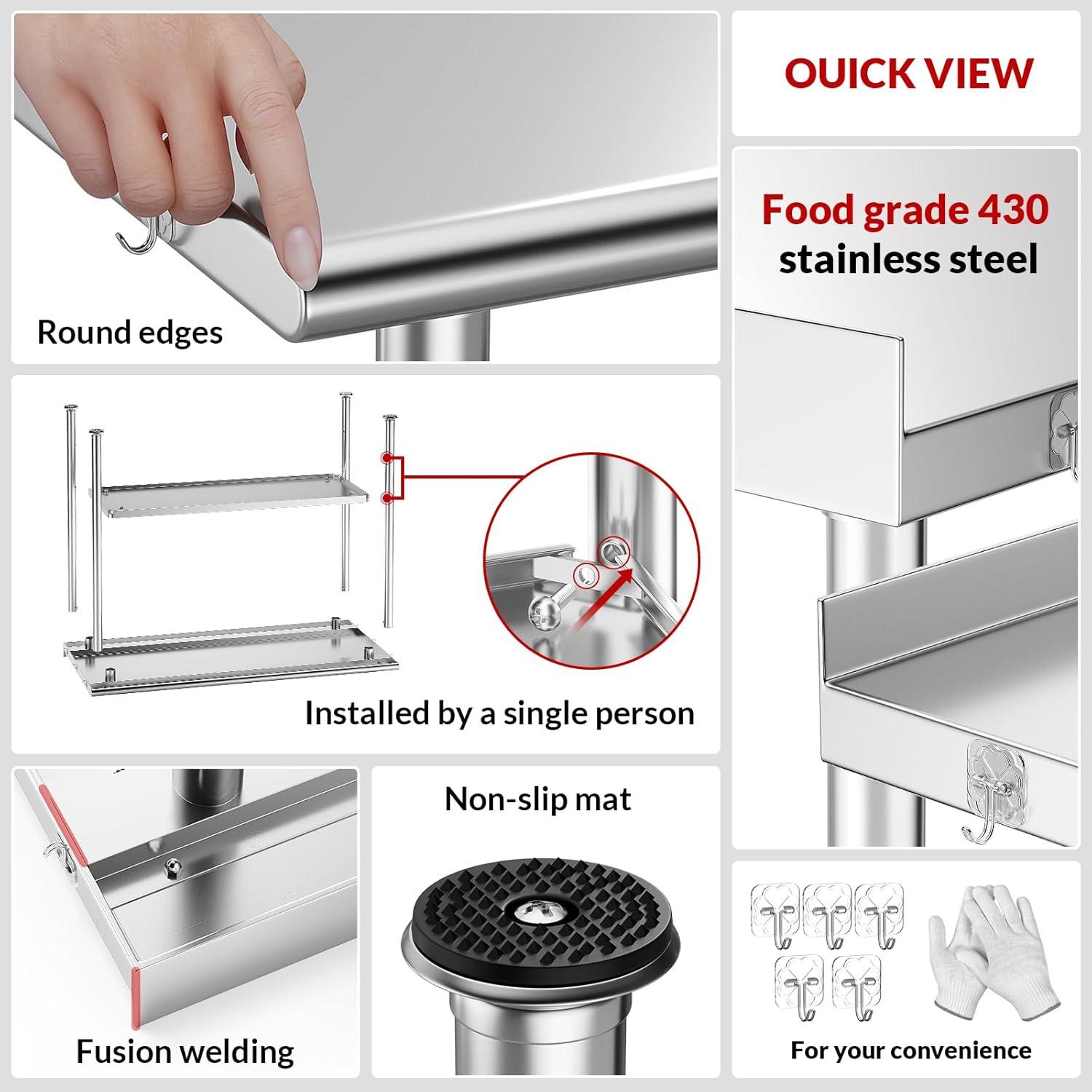 48x24 Inch Stainless Steel Commercial Prep Table with Undershelf