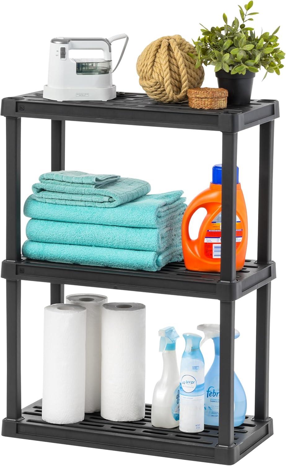 IRIS USA 3-Tier Shelving Unit, 33" Fixed Height, Medium Storage Organizer, 24"W x 12"D x 33"H, Black