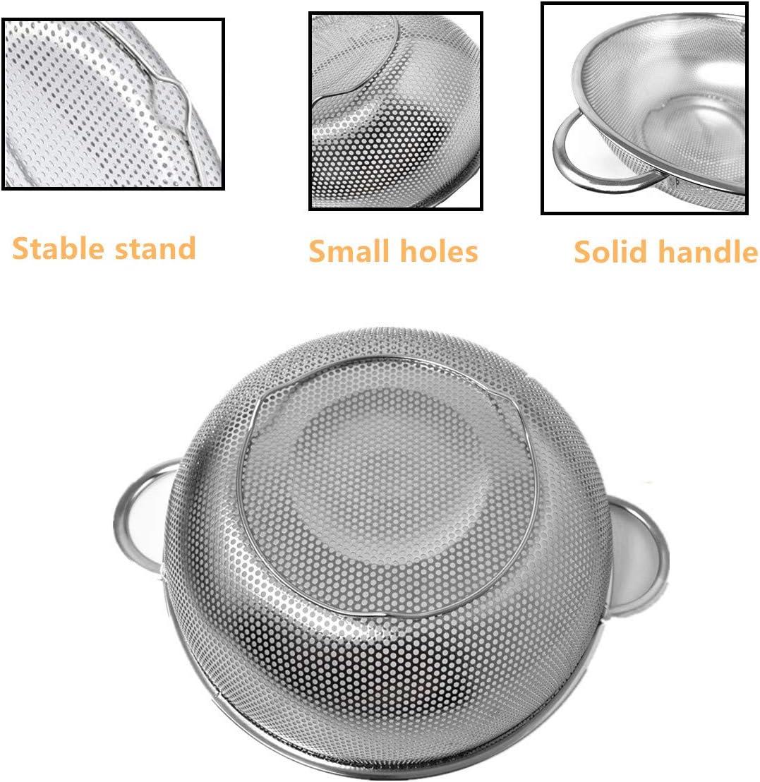 Stainless Steel Micro-Perforated Colander Set of 2 - Heavy Duty Strainer Mesh with Handle for Draining, Rinsing, and Washing Pasta, Vegetables, Fruits - Dishwasher Safe - 3/5 Quart