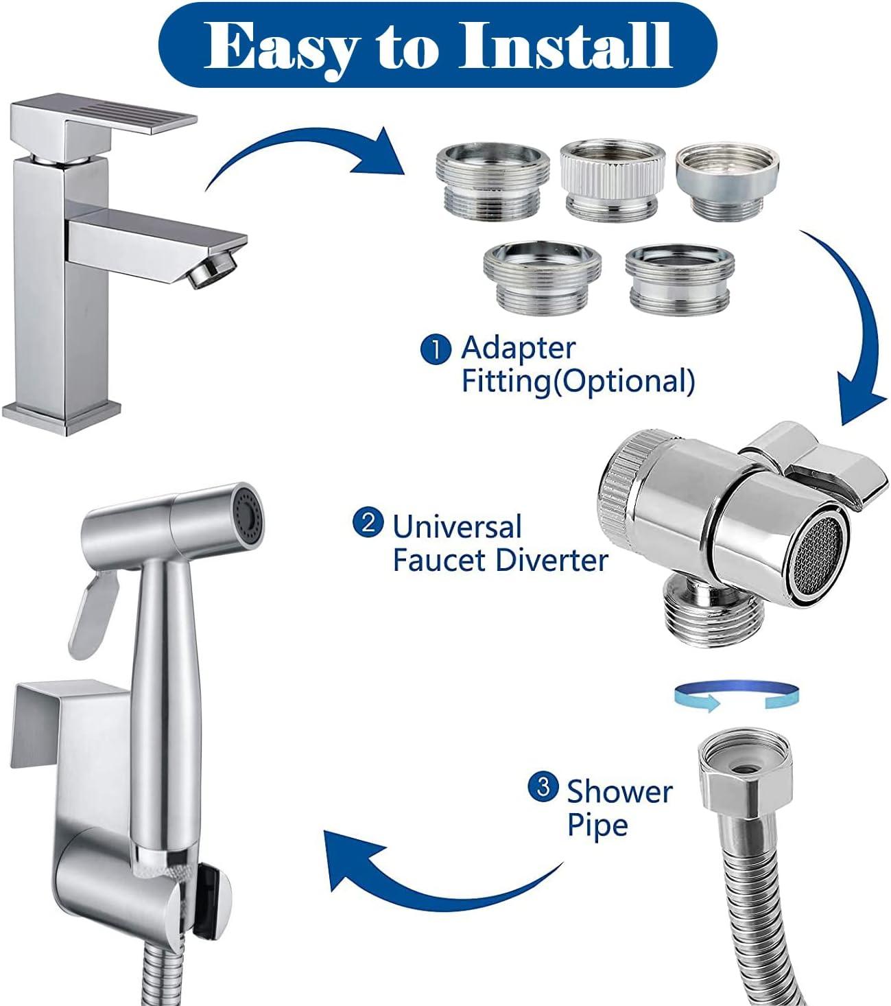 Faucet Bidet Sprayer for Toilet - with Faucet Splitter, 59 inch Hose and Hook up, Sink for Kitchen or Bathroom