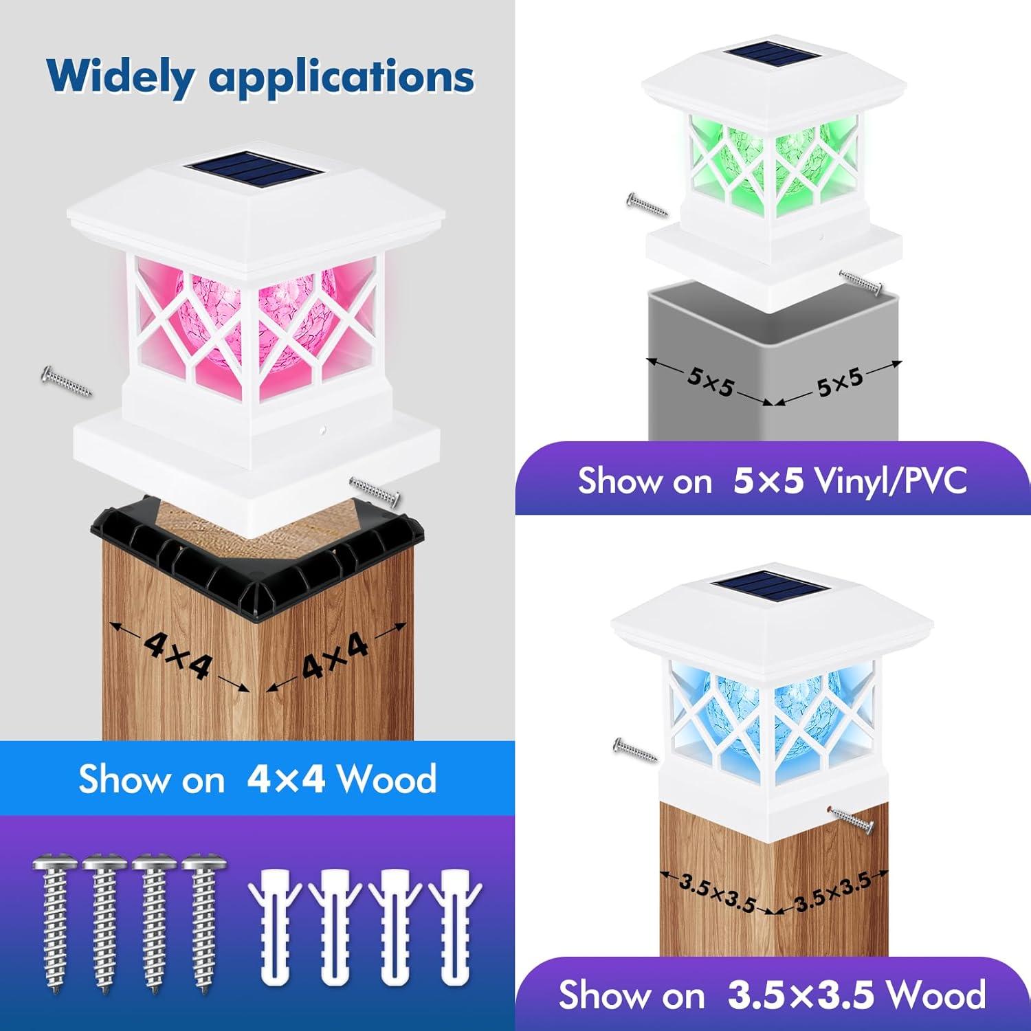TWINSLUXES Solar Post Cap Lights Outdoor - Waterproof LED Fence Post Solar Lights for 3.5x3.5/4x4/5x5 Wood Posts in Patio, Deck or Garden Decoration 4 Pack