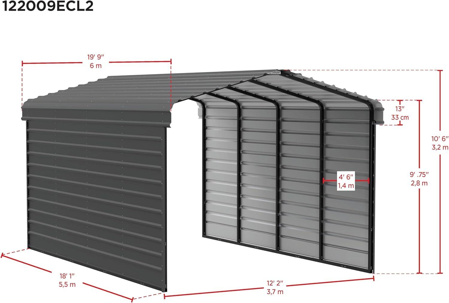 Arrow Arrow Steel Carport with 2 Side Wall Kits, 12x20x09