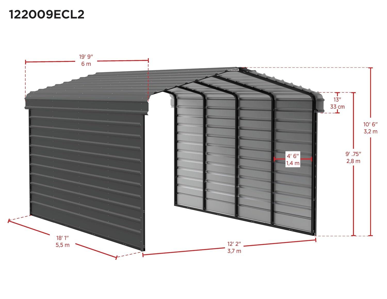 Arrow Arrow Steel Carport with 2 Side Wall Kits, 12x20x09